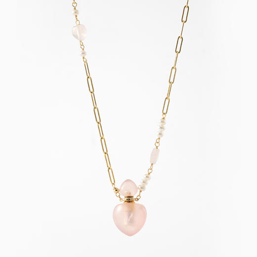 MELI&MOLI【火】芙蓉石小号阿拉丁吊坠粉晶珍珠点缀项链 商品图0