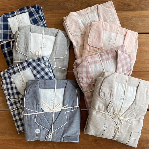 【全棉双层纱】全棉双层纱家居服 无侧缝棉质双层纱短袖长裤可外穿男女情侣睡衣裤套装 商品图8