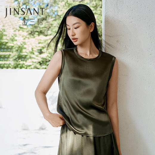 金三塔100%桑蚕丝背心女宽松透气圆领舒适打底衫可外穿小衫上衣  YSFFB501 商品图0