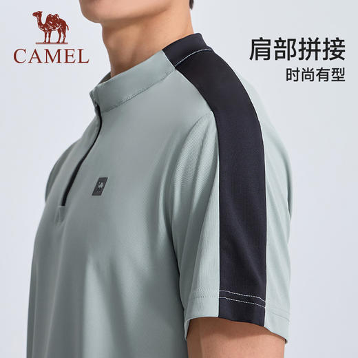 骆驼运动服速干衣男T恤夏季防晒冰感透气短袖跑步高尔夫立领上衣  J14BABH034 商品图2