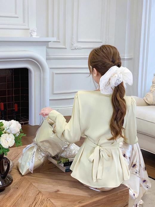 张心子【油画蔷薇】春夏高腰缎面碎花印花半身裙 U2503015 商品图5