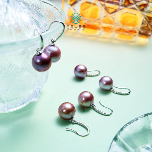 DS925珍珠耳坠-紫珠耳钉约12mm+#4C02 商品图0