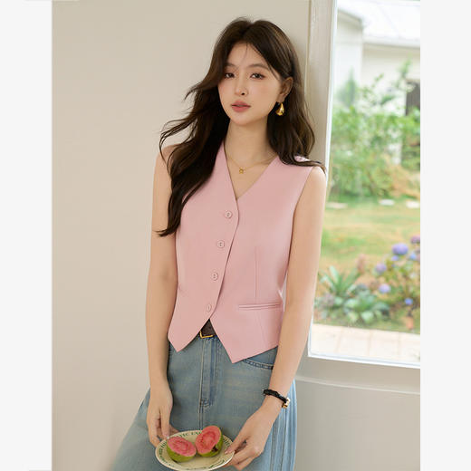 优雅高级感通勤叠穿短款马甲背心女2025V领收腰上衣V0250021 商品图4