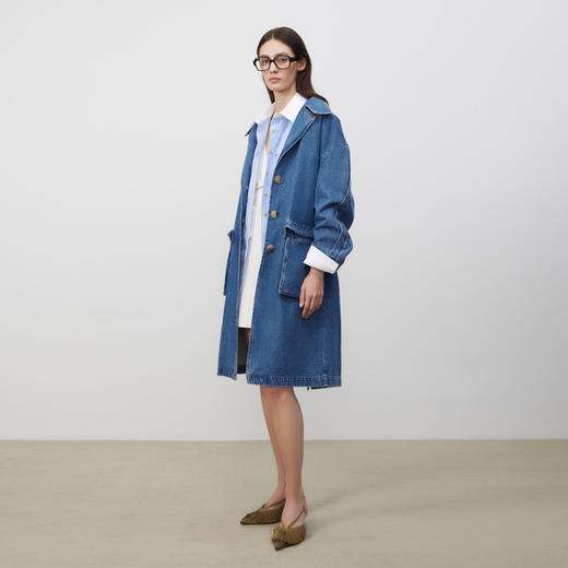 lost in echo2025春夏新款高级牛角扣立体大口袋茧型牛仔风衣外套 商品图1