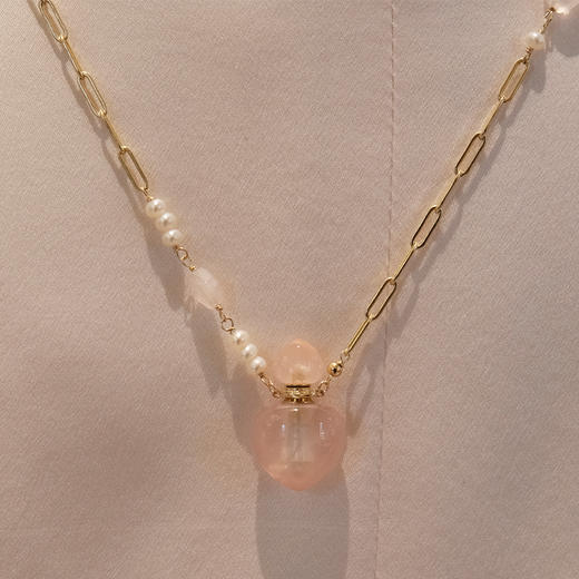 MELI&MOLI【火】芙蓉石小号阿拉丁吊坠粉晶珍珠点缀项链 商品图1