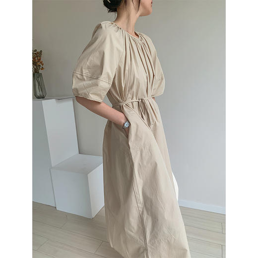 奥篇 系带连衣裙中长款60支水洗纯棉裙子 商品图2