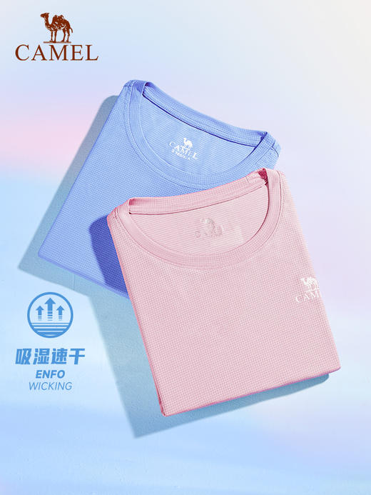 骆驼女装速干短袖T恤女2025夏季圆领宽松薄款健身服运动休闲上衣 J0S1V6926-1 商品图3