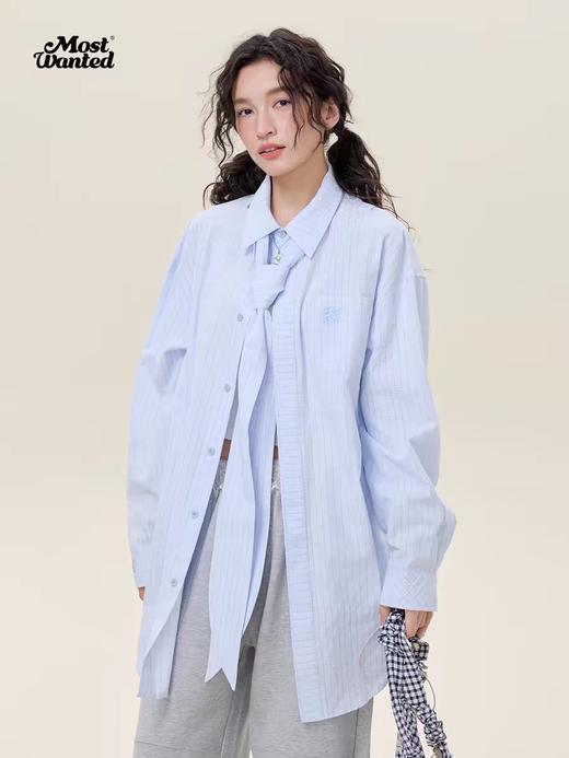 mostwantedlab彩虹/M2512018/双层门襟基础条纹刺绣长款衬衫 商品图0