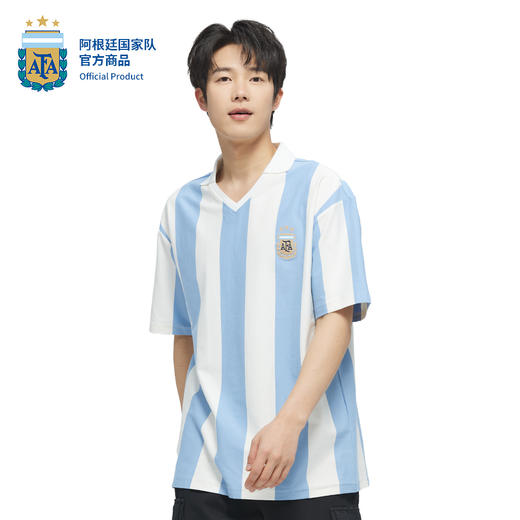 【官方正版】阿根廷国家队 | 蓝白条纹复古球衣款v领POLO短袖重磅棉质T恤 商品图1