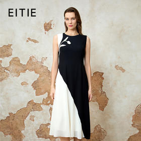 EITIE爱特爱夏季新款气质通勤黑白撞色显瘦无袖连衣裙8207924