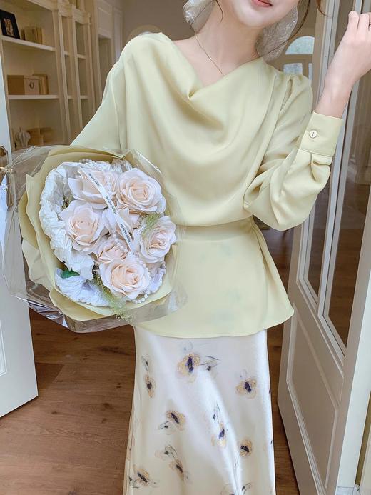 张心子【油画蔷薇】春夏高腰缎面碎花印花半身裙 U2503015 商品图2