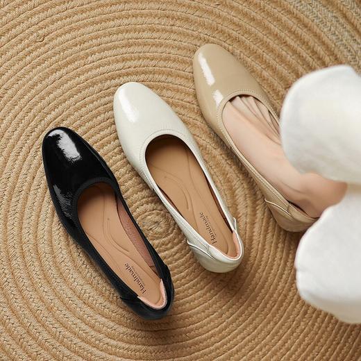 【预售5天】巨软头层软羊皱漆皮女鞋，圆头粗跟文艺复古单鞋LD&7261 商品图2