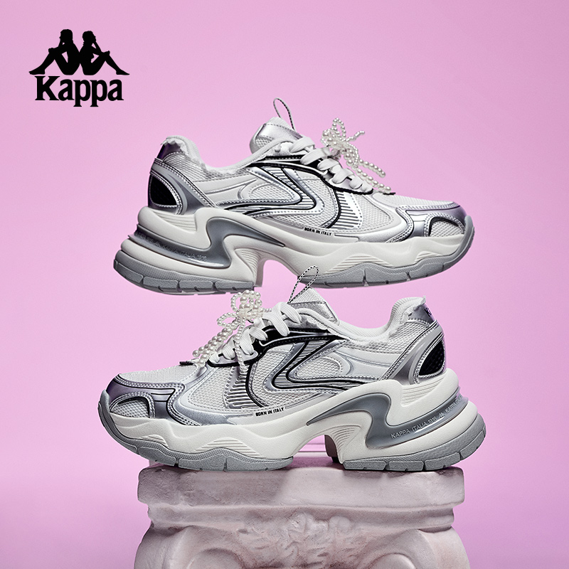 Kappa卡帕背靠背老爹鞋女鞋2025春季新款跑步鞋厚底网面运动鞋子K0F45MC53