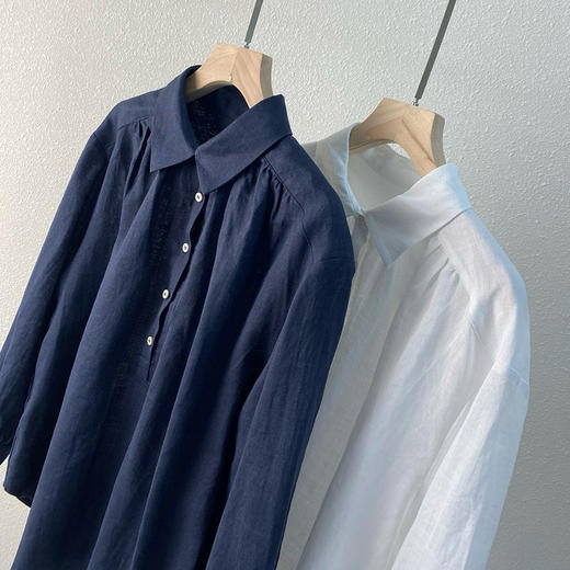 法式高级感！2025清爽舒适小众纯色翻领竺麻衬衫凉爽！ 商品图1