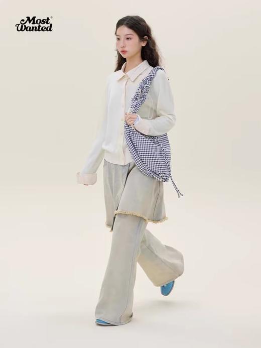mostwantedlab彩虹/M2512042/泡泡皱条纹拼接假两件毛织polo开衫 商品图3