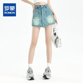 罗蒙夏季女士牛仔高腰显瘦半身裙遮肉舒适拼接短裤时尚百搭短裙