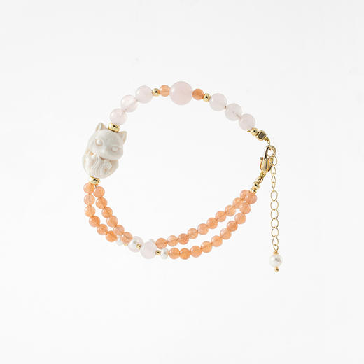 MELI&MOLI 【金】猛犸象牙精雕小狐狸珠 太阳石粉水晶手链  【D类】 商品图0