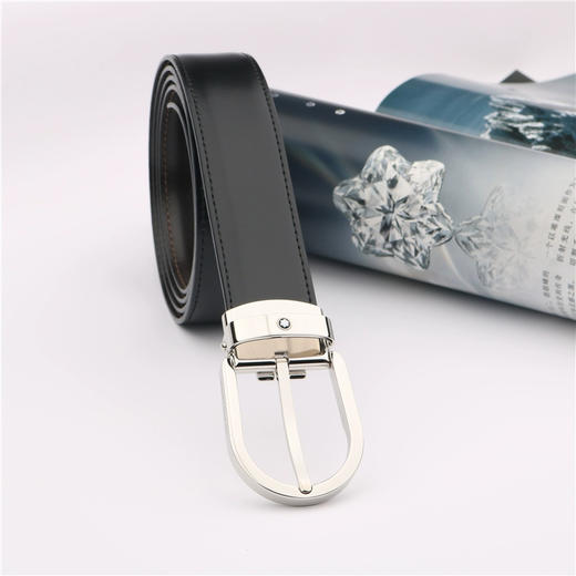 万宝龙MONTBLANC椭圆针扣黑棕双面腰带皮带120x3cm 38157/128135 商品图2