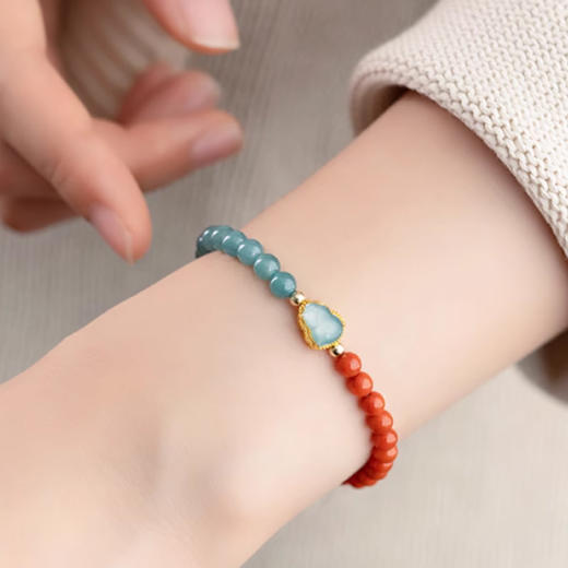 半山半水南红翡翠福禄手串5mm  蓝山翡翠水头好甄选满肉南红温润细腻色泽纯正一物一证 商品图2