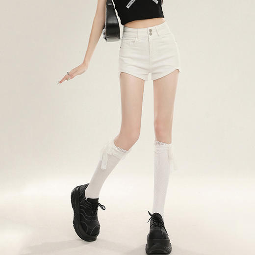 罗蒙女士夏季牛仔短裤高腰双扣遮肉显瘦短裤简约百搭休闲舒适牛仔裤子 商品图2