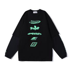 男款假两件发泡印花长袖T恤 周杰伦范丞丞同款