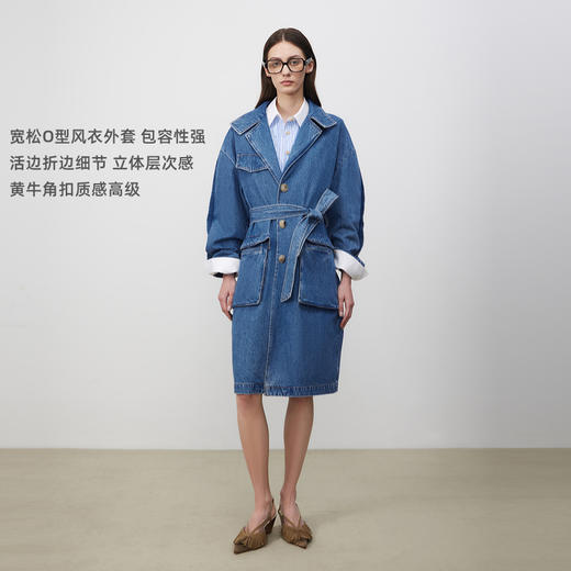 lost in echo2025春夏新款高级牛角扣立体大口袋茧型牛仔风衣外套 商品图2