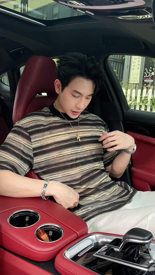 T2269夏季新款时尚个性韩版条纹晕染细闪圆领长袖T恤百搭潮流韩系上衣 商品图0