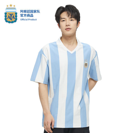 【官方正版】阿根廷国家队 | 蓝白条纹复古球衣款v领POLO短袖重磅棉质T恤 商品图2