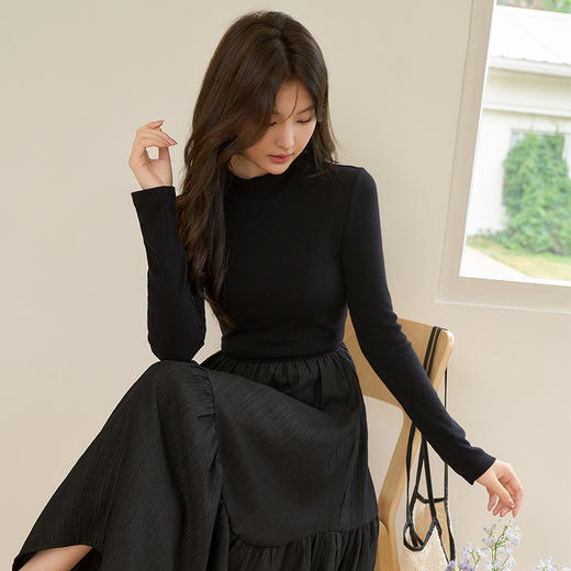 简约设计感拼接长袖连衣裙女气质高级感内搭裙V0150115 商品图2