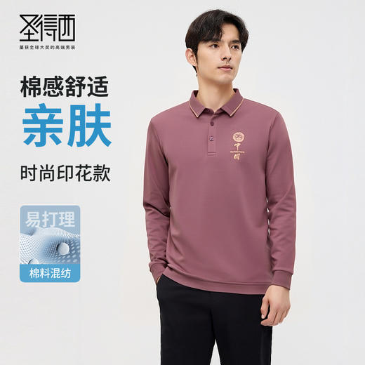 圣得西长袖POLO衫男款2025年时尚商务休闲春季新款撞色翻领T恤男2412945101 商品图0