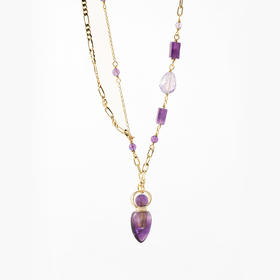 MELI&MOLI【火】紫水晶迷你树叶吊坠 随形珠点缀包金项链