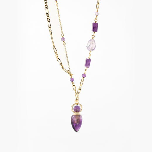 MELI&MOLI【火】紫水晶迷你树叶吊坠 随形珠点缀包金项链 商品图0