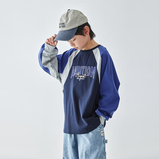 蓝汽水25年春季撞色插肩长袖T恤男童休闲上衣 商品图4