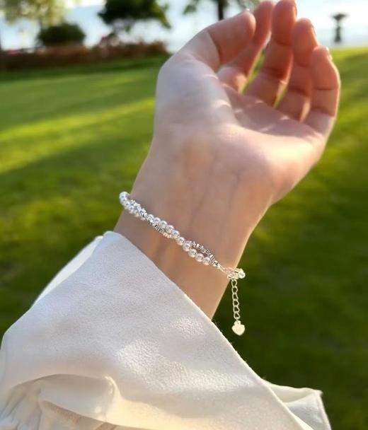 今年很火的一个款，珍珠项链手链系列碎银双层手链，正品施华洛世奇珍珠，S925纯银碎银子.配全套包装（EJ） 商品图8