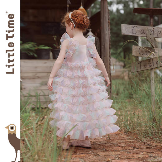 littletime2025新款女童浪漫人鱼姬闪烁亮片公主大波浪渐变纱裙 商品图4