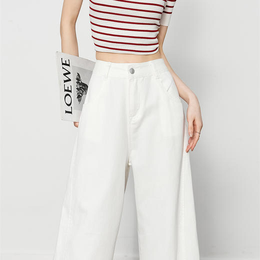 西遇慵懒风阔腿裤女新款通勤小个子高腰白色宽松牛仔裤V0050679 商品图2