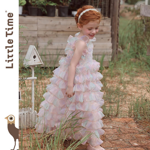 littletime2025新款女童浪漫人鱼姬闪烁亮片公主大波浪渐变纱裙 商品图1