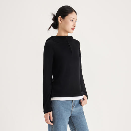 weyo春款女假两件时尚撞色连帽打底衫880086 商品图3