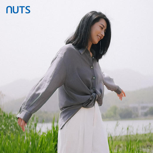 NUTS春秋新品纯色时尚宽松气质百搭长袖衬衫424011040 商品图3