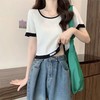 【条纹U领短款针织衫】夏季薄款 百搭修身显瘦短袖套头上衣女小衫潮  商品缩略图6