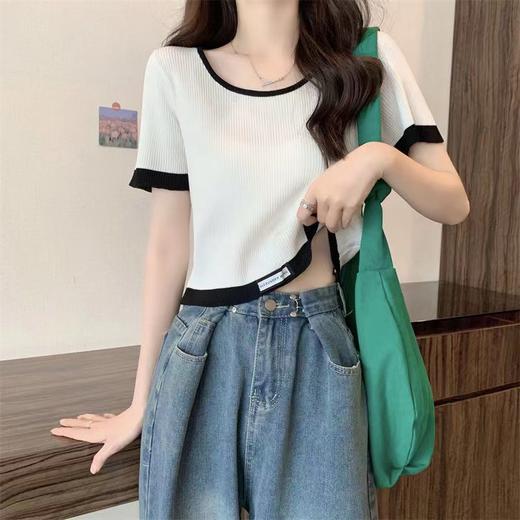 【条纹U领短款针织衫】夏季薄款 百搭修身显瘦短袖套头上衣女小衫潮  商品图6