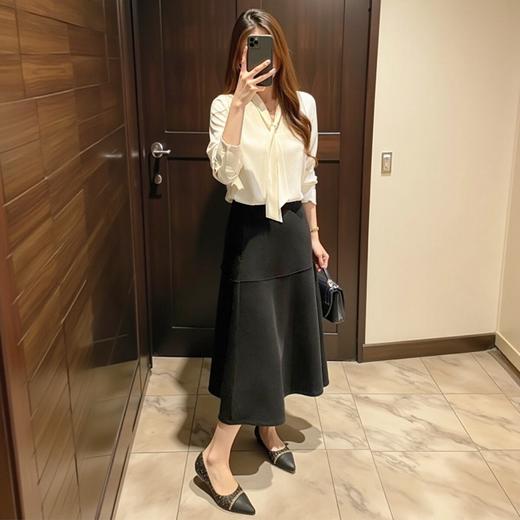 2025高端法式赫本风莫代尔半裙高腰A字中长款半身裙伞裙小个子裙子女款！ 商品图2