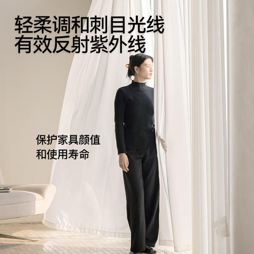 【艺禾纱】金蝉透光不透人简约绒感细小条纹纱帘 商品图2