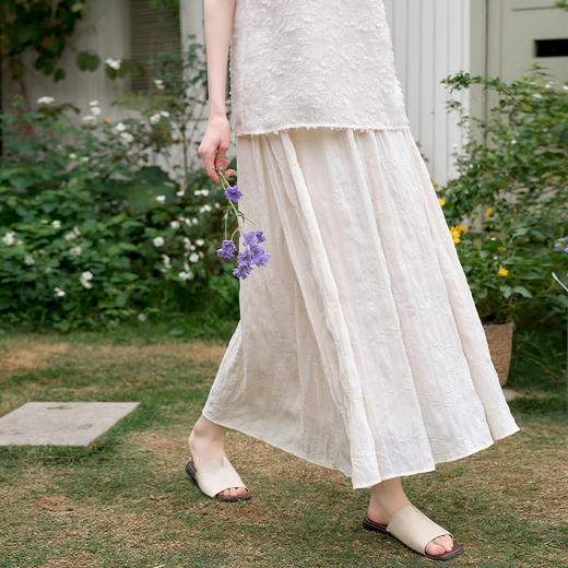 【重工绣花】复古文艺风半身裙女松紧腰大裙摆半裙V0750284 商品图0