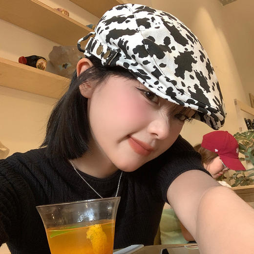 雀说 日系复古牛奶纹前进帽女大头围反戴贝雷帽显脸小百搭画家报童帽子5ZF-8819 商品图1