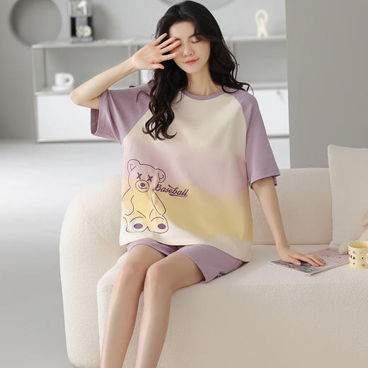 【可外出纯棉家居服】女士夏季全棉短袖睡衣套装  甜美可外穿家居服套装 商品图1