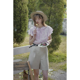 SimpleRetro树莓小森林 甜美度假风荷叶边衬衫女飞飞袖法式小衫