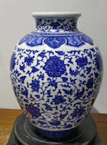 柴窑青花缠枝莲纹天紫罐 商品图0