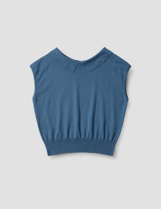 Margaret Howell  海蓝色/白色意大利棉麻翻领针织上衣 商品图5