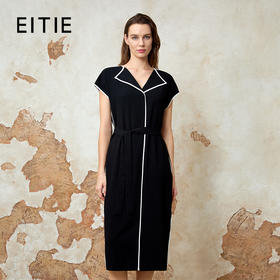 EITIE爱特爱正式感黑白撞色气质V领显瘦高腰连衣裙夏季新款8207960